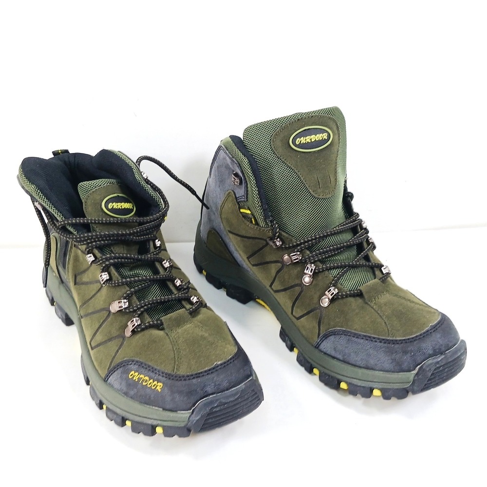 Outdoor Mens Hiking Boots Olive Green Suede Mesh Mid Top Trail Shoes Size 44
